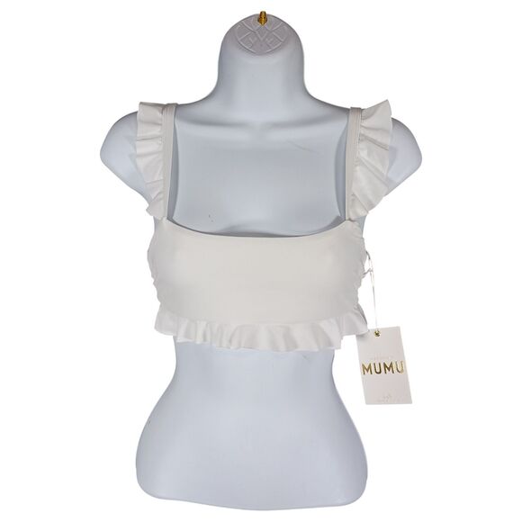 Show Me Your MuMu Bikini Top Women Small White Ruffles - Picture 1 of 5